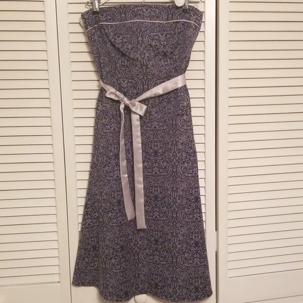 Navy/silver strapless dress. Sz sm.